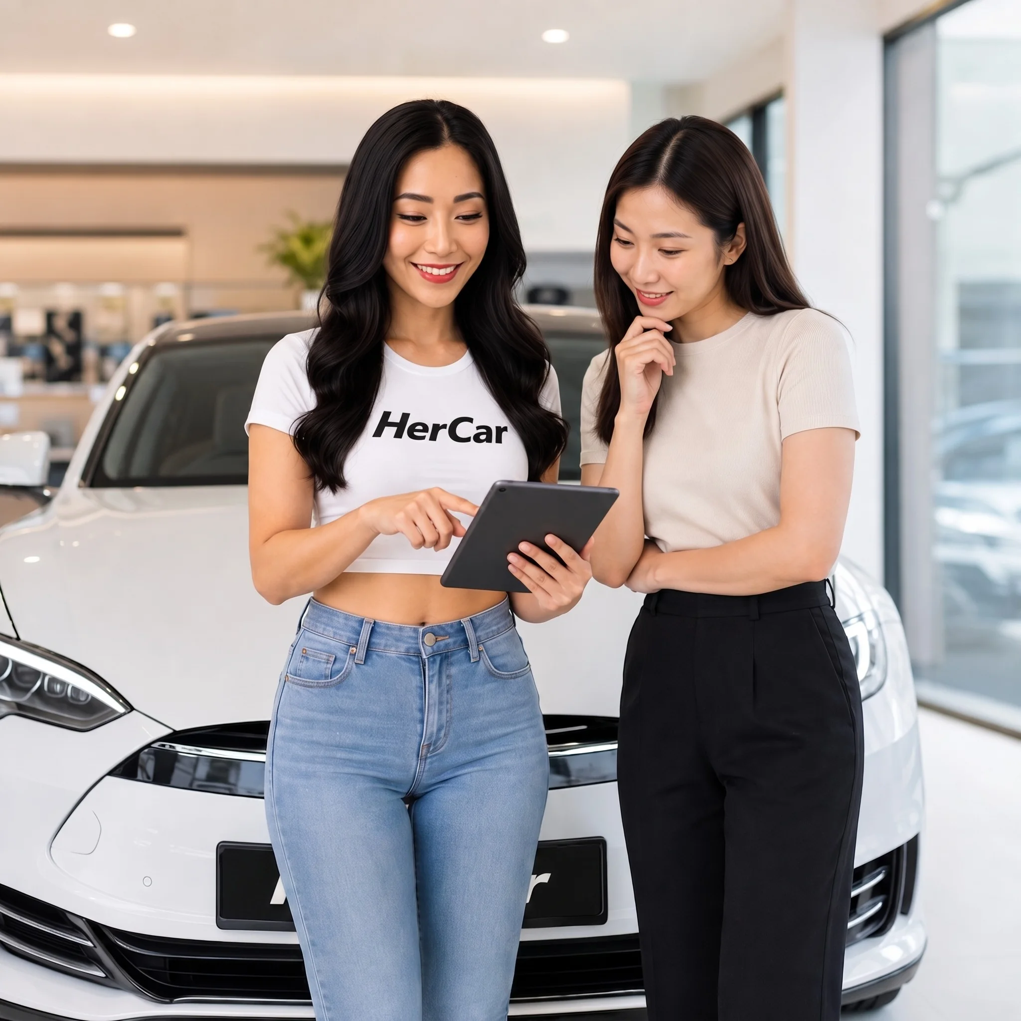 HerCar reviewing vehicle details with a seller